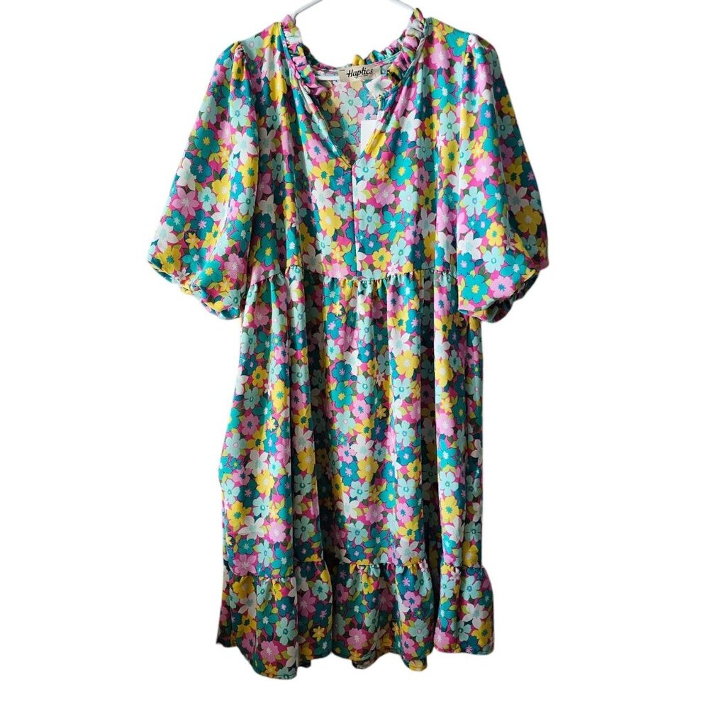 Women's Medium Haptics Floral Bubble Sleeve Dress NWT